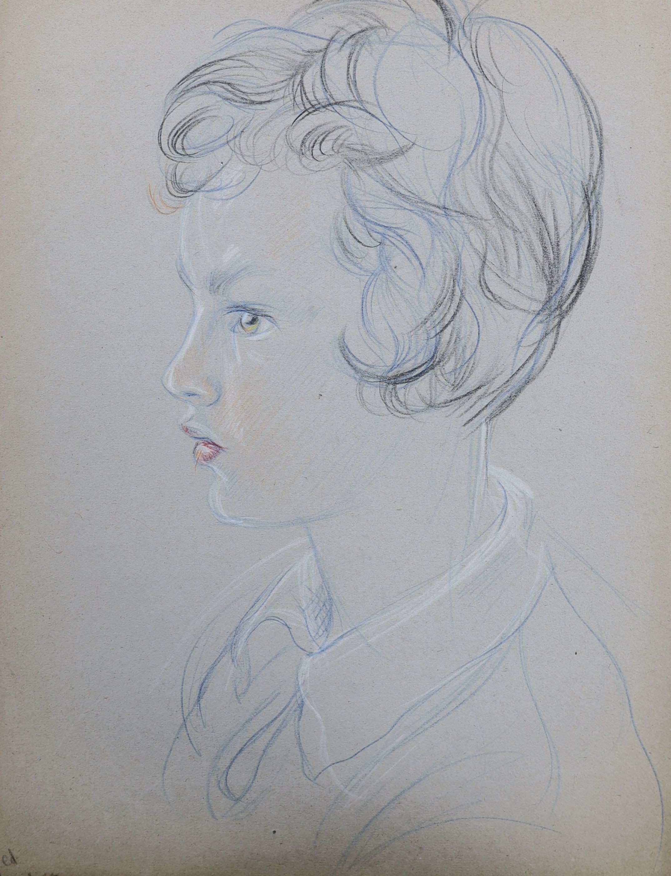 Athene Andrade (1908-1975), a folio of assorted watercolour and coloured pencil portrait sketches, approximately 39 x 28cm